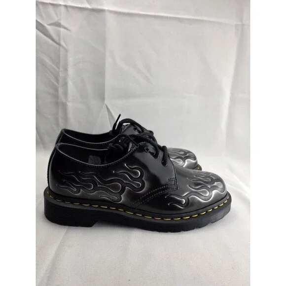 Dr. Martens 1461 INFERNO Arcadia 3-Eye Shoes Black Silver Flames Unisex Sz US 8 - Picture 6 of 11